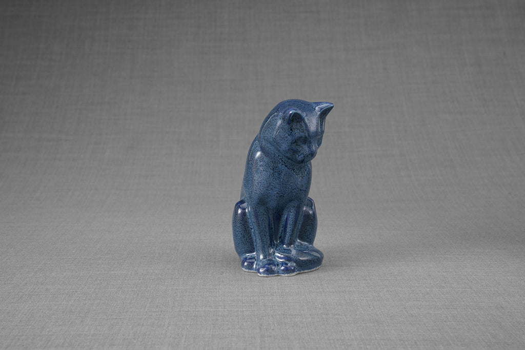 Mini Urna per Ceneri Animali Neko - Blu Melange | Ceramica | Artigianale