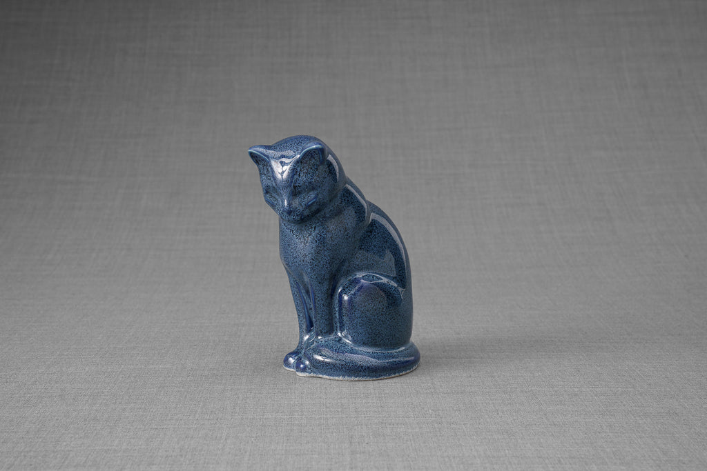 Mini Urna per Ceneri Animali Neko - Blu Melange | Ceramica | Artigianale