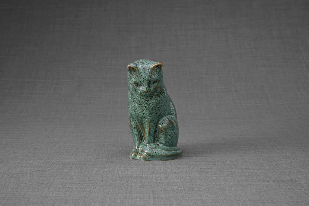 Mini Urna per Ceneri Animali Neko - Verde Olio Melange | Ceramica | Artigianale