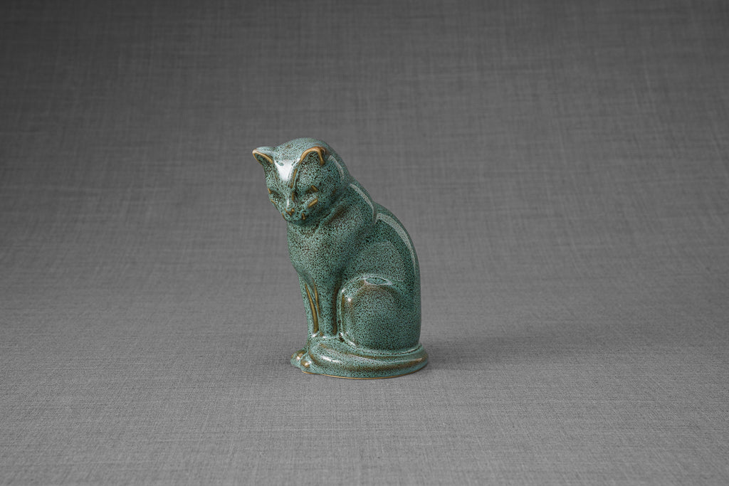 Mini Urna per Ceneri Animali Neko - Verde Olio Melange | Ceramica | Artigianale