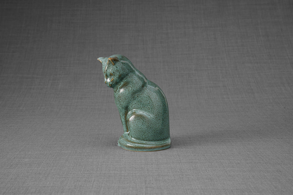 Mini Urna per Ceneri Animali Neko - Verde Olio Melange | Ceramica | Artigianale