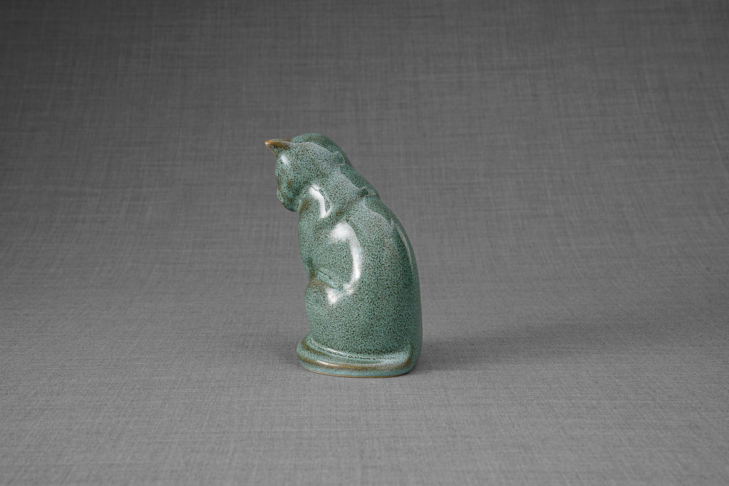 Mini Urna per Ceneri Animali Neko - Verde Olio Melange | Ceramica | Artigianale