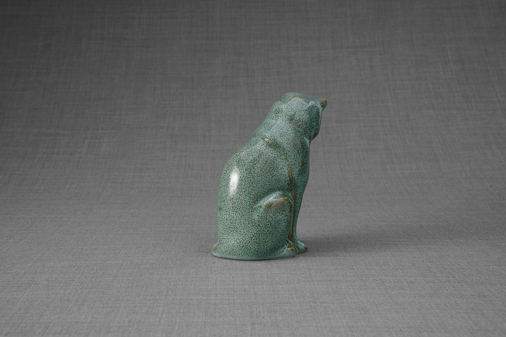 Mini Urna per Ceneri Animali Neko - Verde Olio Melange | Ceramica | Artigianale