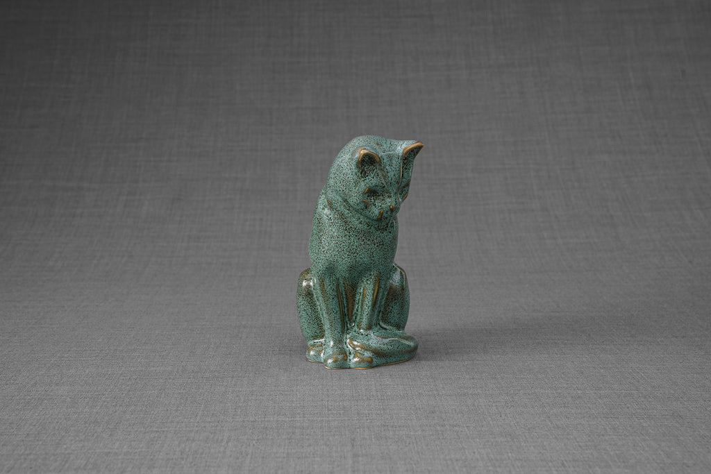 Mini Urna per Ceneri Animali Neko - Verde Olio Melange | Ceramica | Artigianale