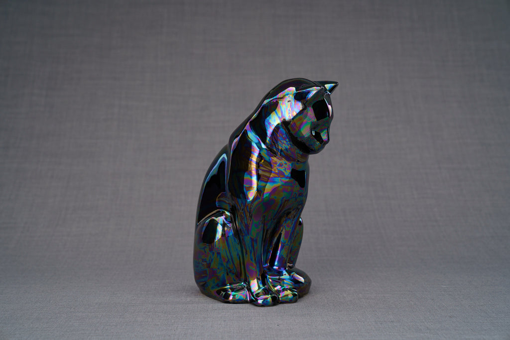 Neko Urna per Ceneri Animali - Nero Arcobaleno | Ceramica | Artigianale