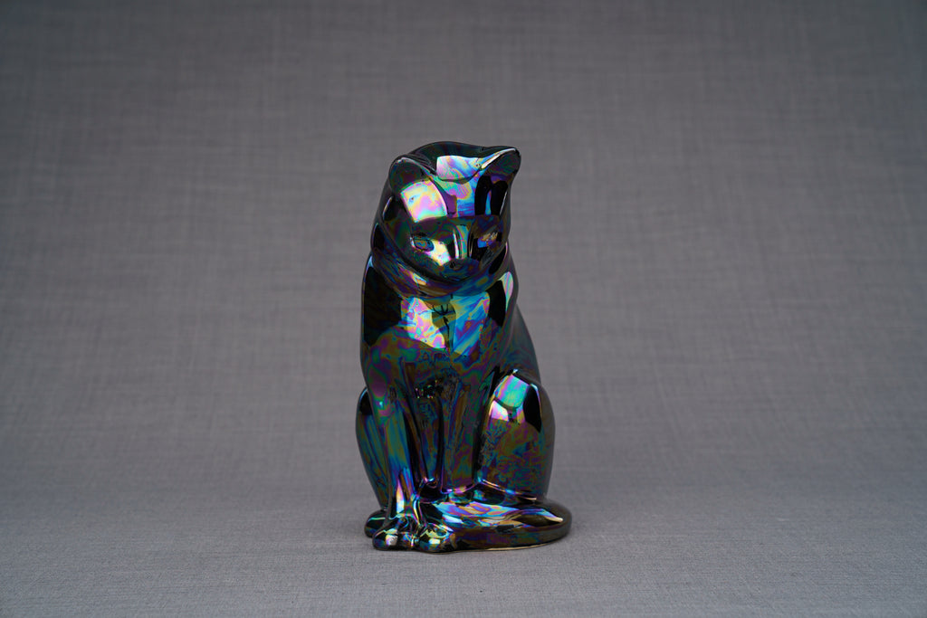 Neko Urna per Ceneri Animali - Nero Arcobaleno | Ceramica | Artigianale