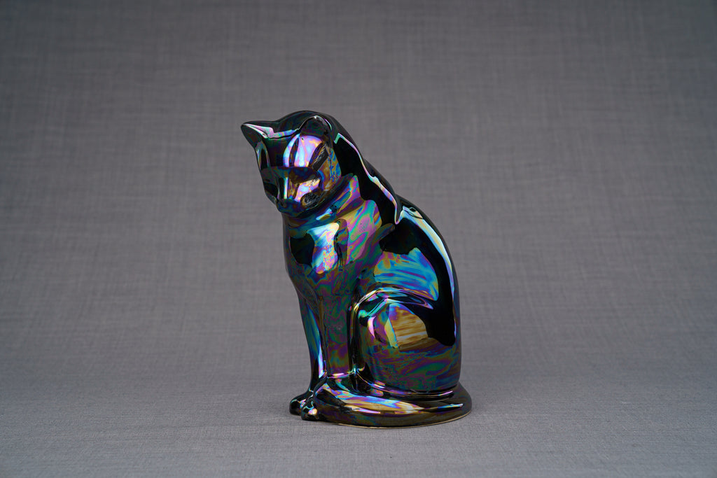 Neko Urna per Ceneri Animali - Nero Arcobaleno | Ceramica | Artigianale