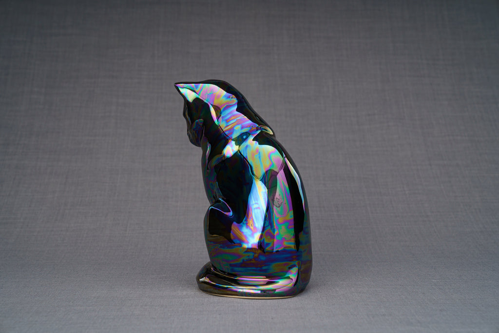 Neko Urna per Ceneri Animali - Nero Arcobaleno | Ceramica | Artigianale