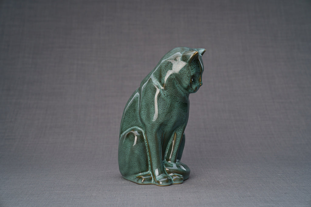 Neko Urna per Ceneri Animali - Verde Olio Melange | Ceramica | Artigianale