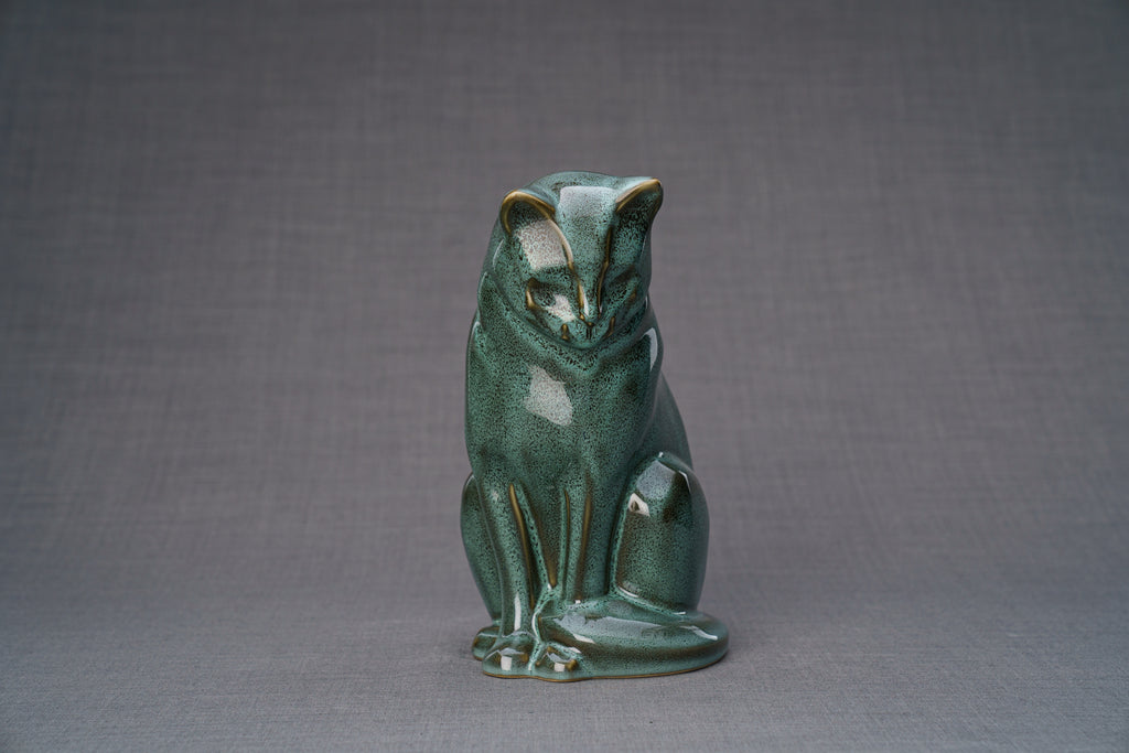 Neko Urna per Ceneri Animali - Verde Olio Melange | Ceramica | Artigianale