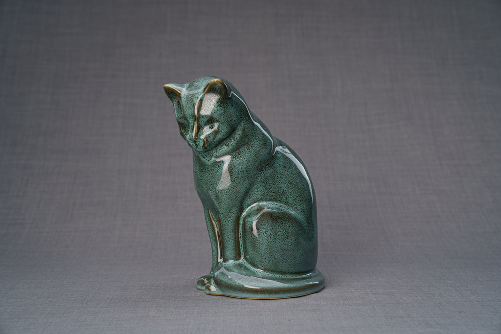 Neko Urna per Ceneri Animali - Verde Olio Melange | Ceramica | Artigianale