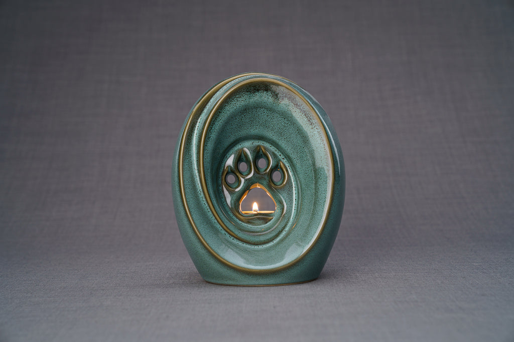 Paw Urna per Ceneri Animali - Verde Olio Melange | Ceramica | Artigianale